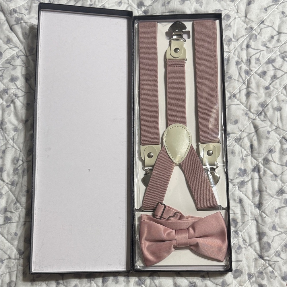 Pink Bow Tie and Suspenders Set
